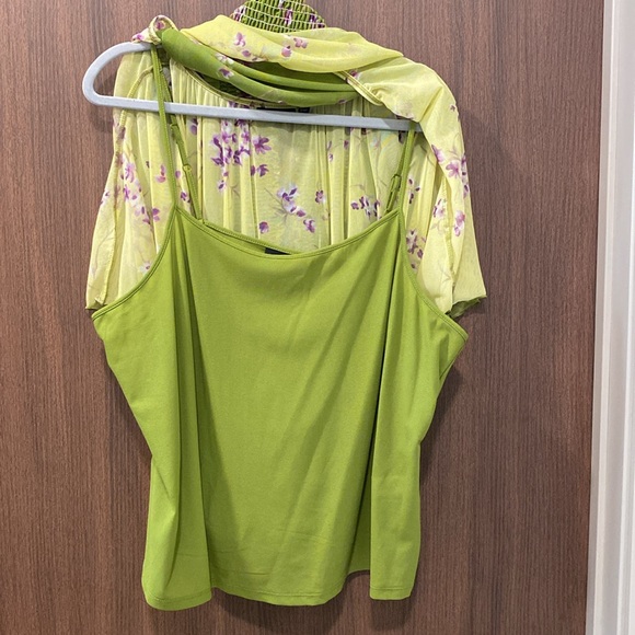 APT. 9 Green Floral Blouse Size 1X‎ Mesh Ombré Bloomcore Smocked Hem Batwing - Picture 9 of 13